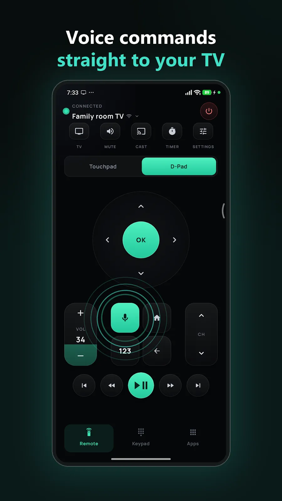 AX TV Remote app screen 3